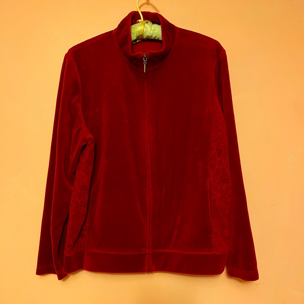 Sz PXL Croft & Barrow Red Velvet Full Zip Jacket